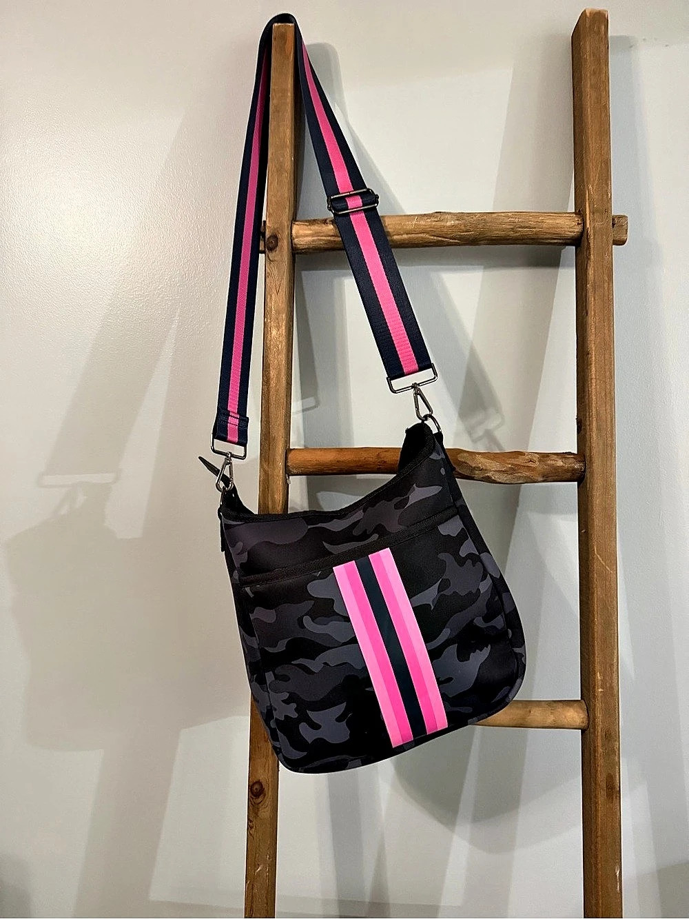 Haute Shore Camo Crossbody Bag in Black & Pink Like New